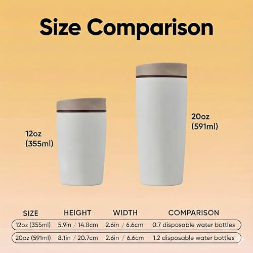 Image of EasySip Slider Insulated Stainless Steel Coffee Tumbler, Reusable Hot & Iced Coffee Travel Mug, Leak-Proof BPA-Free Cup (Ivory, 20 oz)