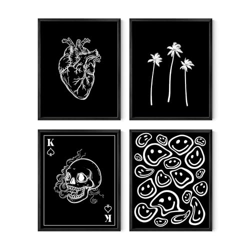 HAUS AND HUES Black and White Poster – Skeleton Poster Art, Cool Grunge Wall Decor for Bedroom, Gothic Skull Wall Art, Edgy Room Aesthetic Print (8x10, Unframed)