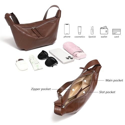 Image of MFFOR Genuine Leather Hobo Bags for Women, Crescent Bag Crossbody | Designer handbag, 9.8*3.9*7inch, Slouchy shoulder purse, Adjustable strap, Daily life