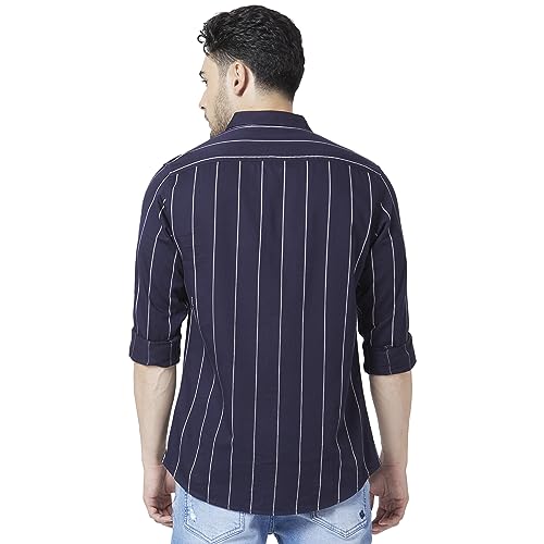 Image of Spykar Men's Slim Fit N /A Full Sleeve Striped Casual Shirts