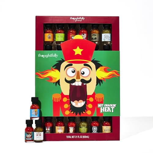 Thoughtfully Gourmet, Master Hot Sauce Collection Probierset, Geschmacksrichtungen umfassen Knoblauch-Kräuter, Apfel-Whiskey und mehr, Weihnachtsverpackung, 30er-Set