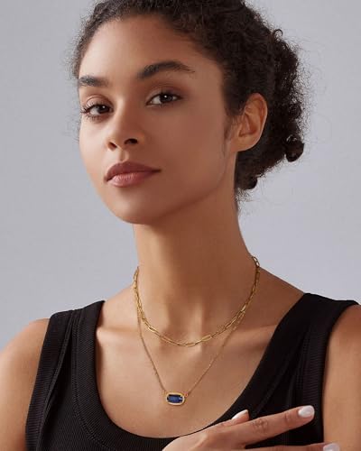 Lourny Gemstone Crystal Pendant Layered Necklace for Women Trendy, 18K Gold Plated Paperclip Chain Charm Necklaces Women Wife Jewelry4