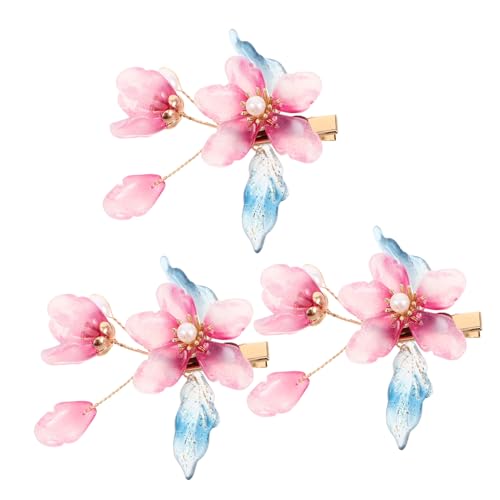 Homoyoyo 3個古風花髪飾り ヴィンテージ風サイドヘアピン 軽量で安定感のある花の髪留め 漢服や着物に 伝統的衣装と祭事用ヘアアクセサリー
