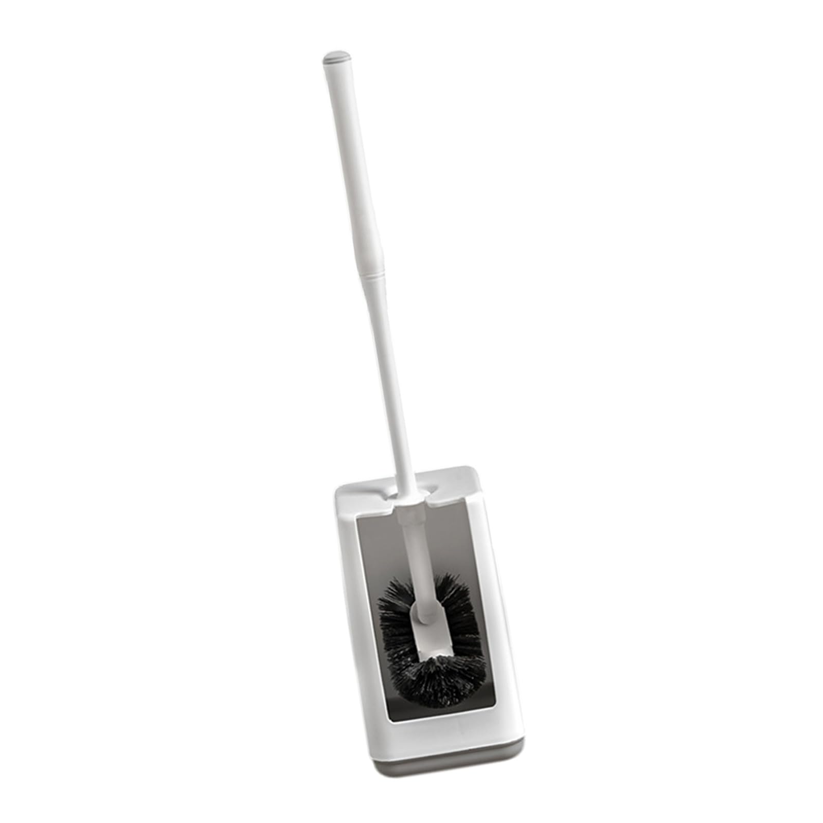 Compact Bathroom Brush and Holder Set for Scrubbing At Tight Space Curved Bristles Toilet Bowl Scrubber Long Handle Toilet Brush with Storage Base