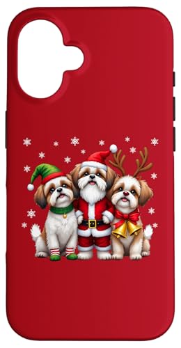 Shih Tzu Navidad Perros Divertido Santa Reno Elf Holiday Carcasa para iPhone 16