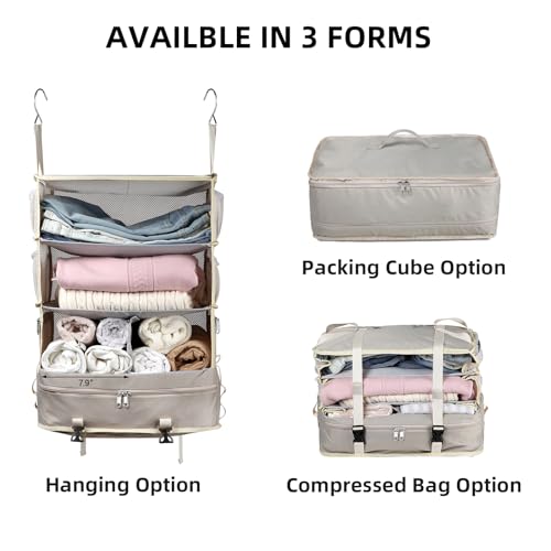 Bukere Hanging Packing Cube for Travel, Portable Shelves Organizer Bag for Luggage Suitcase, Travel Essentials, Compression Carry-On Closet Storage, X-Large Capacity4