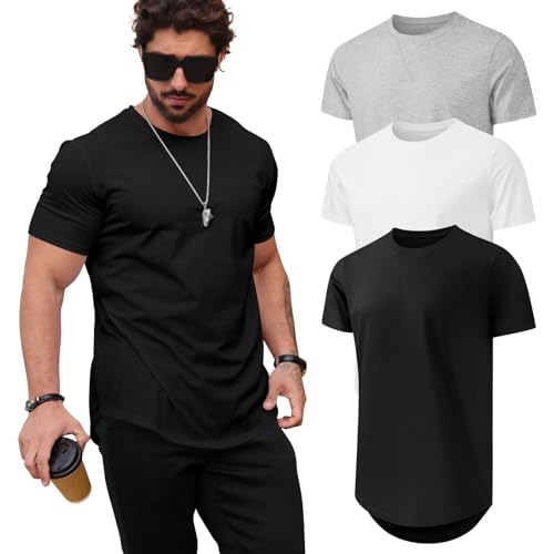 Mens T Shirts Casual Hipster Hip Hop Longline Crewneck Tee Shirts
