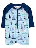 RUGGEDBUTTS Baby/Toddler Boy Swimsuit, One Piece Zipper Rash Guard Sunsuit with UPF 50+ Sun Protection - Blue Sweet Sails, 6-12m