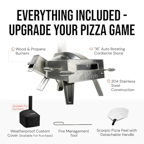SCORPIO Pizza Oven - Dual Fuel Wood & Propane Portable Outdoor Pizza Oven with 16” Rotating Stone - 90 Second Cook at 850-900°F- Ultra Durable 304 Stainless Steel - Ceramic Viewing Window - Image 6