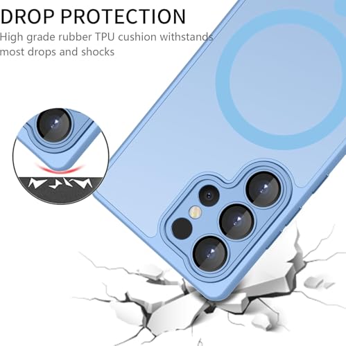 Image of Elzzi Magnetic for Samsung S25 Ultra 5g Case, Upgraded [Full Camera Protection] [Compatible with Magsafe] [Translucent Matte] Shockproof Protective Phone Case for Men & Women - Official Blue