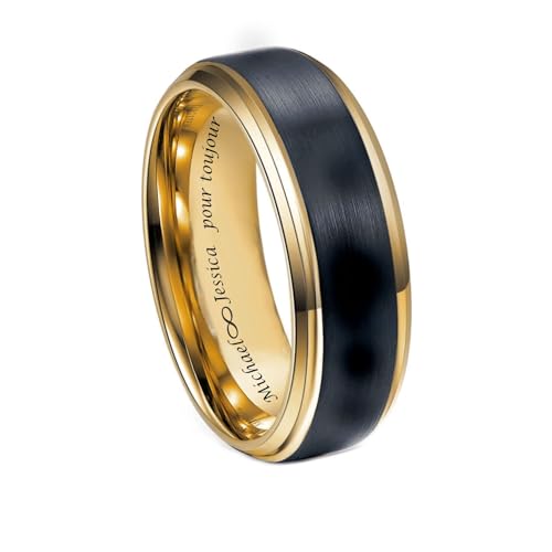 Personalized Gold & Black Stainless Steel Ring Custom Engraved Free In Any Language - Wedding Band - Ships from USA4