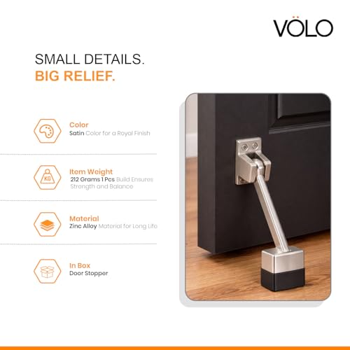 Image of Volo Silver Satin Finish 5 Inch Square Fully Heavy Body Powerful Working Door Stopper (Color: Silver)