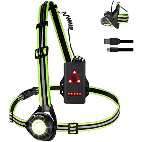 ICOCOPRO Running Light with Reflectors, 90° Adjustable LED Chest Light, Waterproof, USB Rechargeable, 500 Lumens, Running Lamp with Red Light for Running, Jogging, Fishing, Camping (Black) Cover