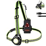 Lauflicht mit Reflektoren, 90 ° Verstellbares LED Brustlicht Wasserdicht, USB Wiederaufladbar 500 Lumen Lauflampe mit Rotes Licht für Laufen, Joggen, Angeln, Campen (Black)