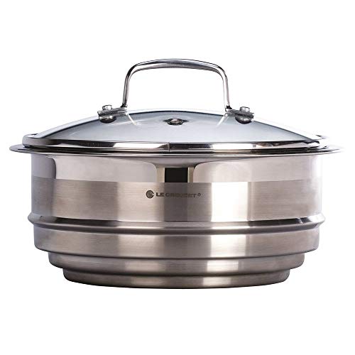 Le Creuset Multi-Dämpfeinsatz aus Edelstahl, Für Töpfe mit Ø 16/18/20 cm, Mit Glasdeckel, Silber, 96201900001000