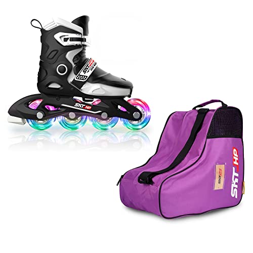 Skt Hp Kids Roller Blades Adjustable Flashing Inline Skates And Roller Skate Bag Purple #TOP16