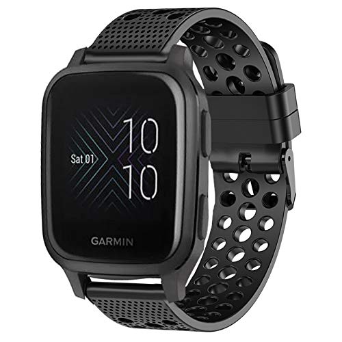 Compatible with Garmin Venu Sq Bands, YOUkei Silicone Replacement Wristbands Sport Strap with Metal Buckle Compatible with Garmin Venu Sq Smartwatch (Black)