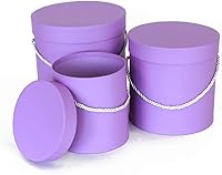 Vista 4 de UNIKPACKAGING Caja de flores redonda de alta calidad, cajas de regalo para arreglos florales y de regalo, juego de 3 piezas (lavanda)