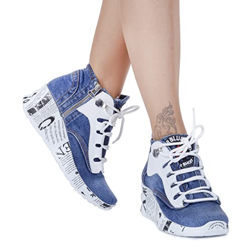 Jeans Sports Shoes, Handmade Women's Sports Shoes, Blue Jeans Embroidered Sports Shoes, Women's Sports Shoes, Birthday gift (6.5, blue)