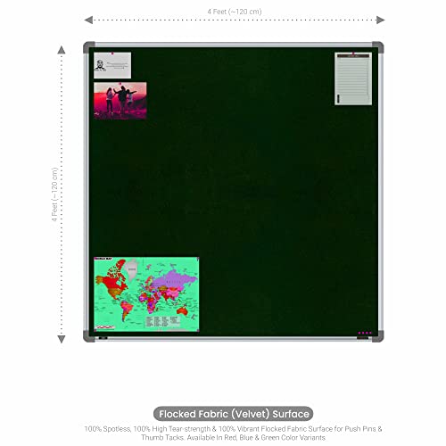 Image of Scholar Art Metis 4x4 Feet Fabric Pin-up Display Board for Home, Office & School | High Strength Velvet Cloth + High Density Soft Board for Pinning Photos, Sticky Notes & Reminders (Dark Green)