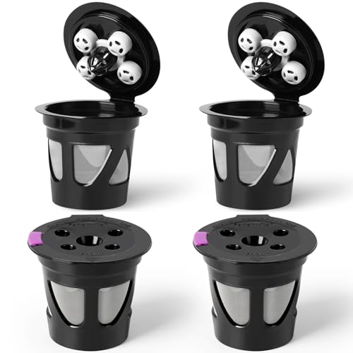 Universal Reusable K Cups for Keurig, 4-Pack Refillable Coffee Pods with 5 Holes, Compatible with Keurig K Supreme, K Slim, K-Duo Gen2, K-Brew Chill (MultiStream Technology)