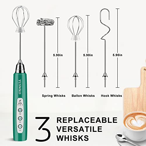 Milk Frother Handheld With 3 Heads, Coffee Whisk Foam Mixer With Usb Rechargeable 3 Speeds, Electric Mini Hand Hand Frother For Latte, Cappuccino, Hot Chocolate, Egg - Green #TOP2