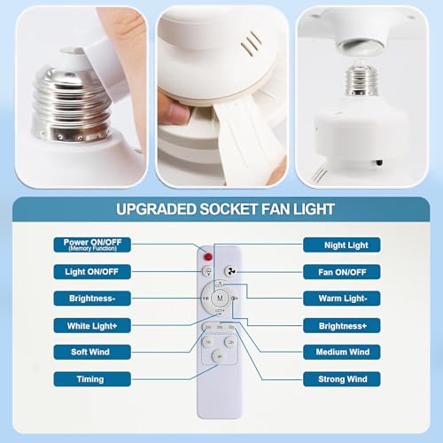 Xuzie Ceiling Fans With Lights And Remote Control, E27 Bayonet Ceiling Fan Light With 6 Blades Supports, 3 Speeds Adjustment, Fan Light Ceiling For Bedroom, Living Room, Kitchen (40W) - 6