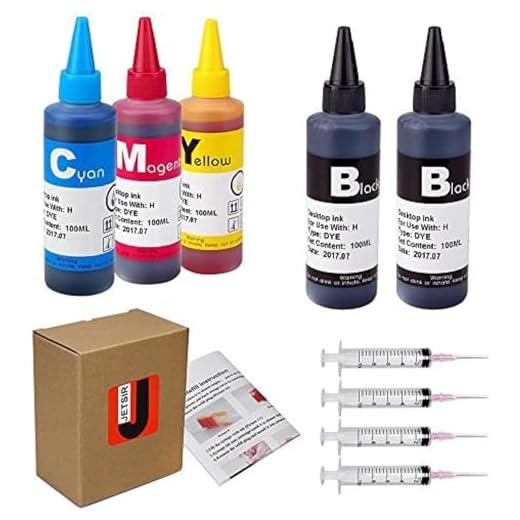JETSIR Dye Ink Refill Kit 100ML x5 Bottles for 950 951 952 902 901 60 61 62 63 21 22 564 920 940 932 933 711 970 971 Ink Cartridges, with Syringes, for Home Office Printing