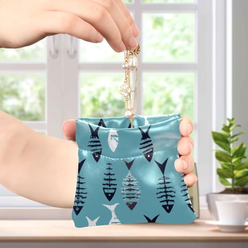 Small Fishbones Coin Purse Leather Pouch Change Purse, Squeeze Coin Pouch for Cards, Keys & Lipsticks, Unisex4