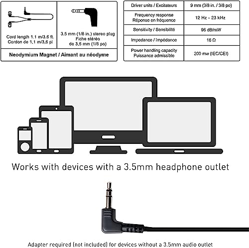 Panasonic ErgoFit Wired Earbuds, In-Ear Headphones with Dynamic Crystal-Clear Sound and Ergonomic Custom-Fit Earpieces (S/M/L), 3.5mm Jack for Phones and Laptops, No Mic - RP-HJE120-KA (Matte Black) by Panasonic - Used condition - Image 5