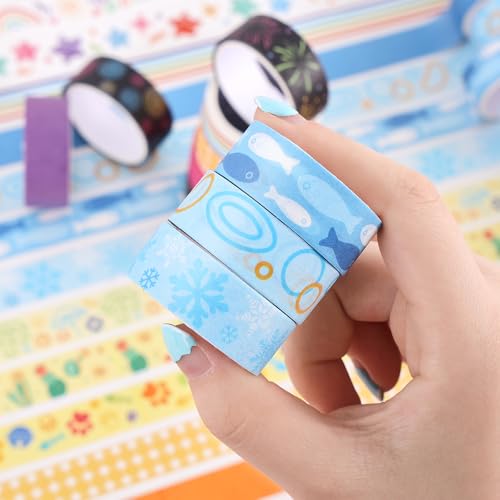 icceemee 30 Rolls Colorful Theme Washi Tape Set with Different Colorful Patterns, Writable Decorative Tapes for Scrapbooking, Junk Journal Supplies, Bullet Journaling, 0.6\'\' x 79\'\' per Roll - Thumbnail 5