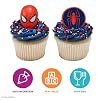 DecoPac Marvel's Spider-ManTM Spider and Mask Rings, Spider-Man Cupcake Decorations, Red and Blue Food Safe Cake Toppers 24 Pack