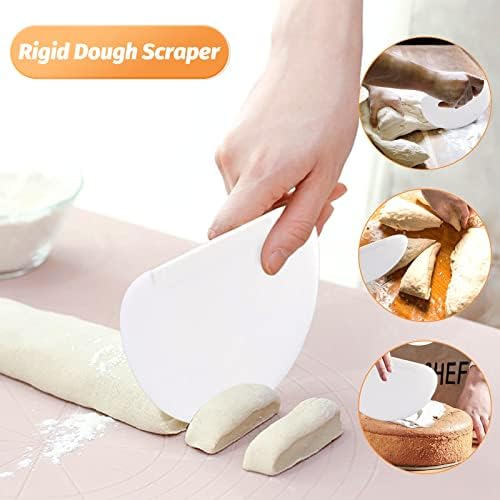 Redamacy Dough Scraper, 2 Pcs Pastry Scraper, Multipurpose Pastry Scraper Nonstick, Baking Accessories, Kitchen Cooking Utensils - Smooth, Lightweight, Durable Plastic (White, Orange)