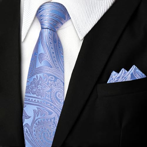 Image of DiBanGu Silk Floral Ties for Men Woven Paisley Necktie and Tie Clip Handkerchief Cufflinks Set for Party Wedding