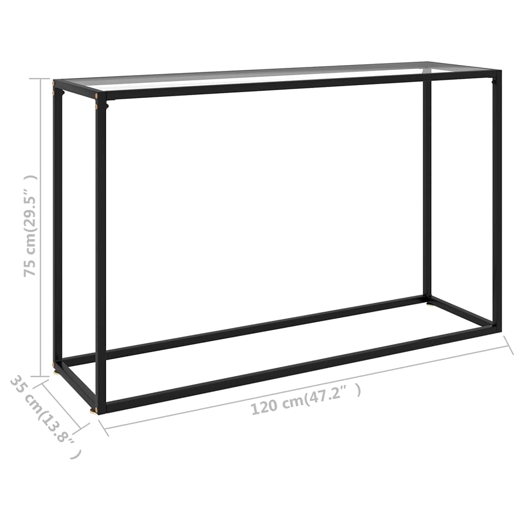 Przezroczysty stolik konsolowy 120 x 35 x 75 cm z hartowanego szkła i stali malowanej proszkowo, wąski szklany stolik do mieszkania, wytrzymały i stabilny, łatwy do czyszczenia wilgotną