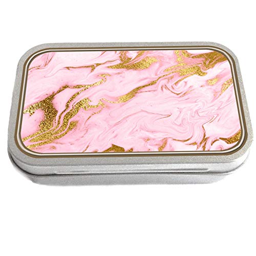 Pink and Gold Marbled Effect Slim Hinged 1oz Tin Tobacco Storage