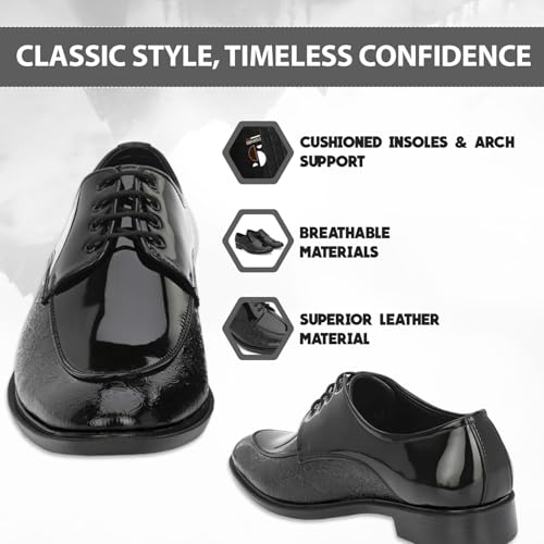 Image of STANPHORD Men Formal Derby Shoes | Textured Patent Leather Lace-Up | Cushioned Insole | Office Business Lightweight Dress Shoes (TPAL 7222)