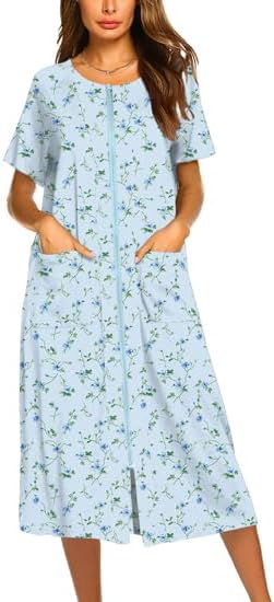 Ekouaer Roupão feminino com zíper, mangas curtas e bolsos, modelo ZJ010