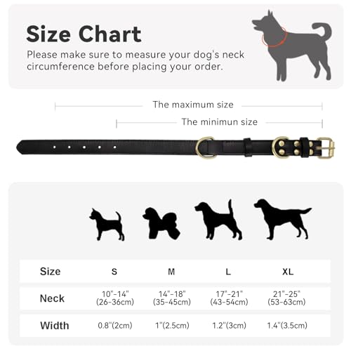 Dote on Hundehalsband und Leine, verstellbar, echtes weiches Leder, gepolstert, für kleine, mittelgroße und große Hunde, Größe L (43–54 cm), Schwarz)