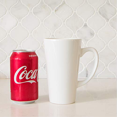 Serami 15oz White Funnel Ceramic Tall Coffee Mugs with Large Handles, Set of 4 - Thumbnail 5