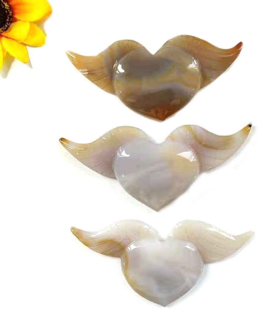 Meditation Home Natural Stone Heart Flying Crystal Agate Folk Crafts Pack of 1 (Size : 8-9cm)