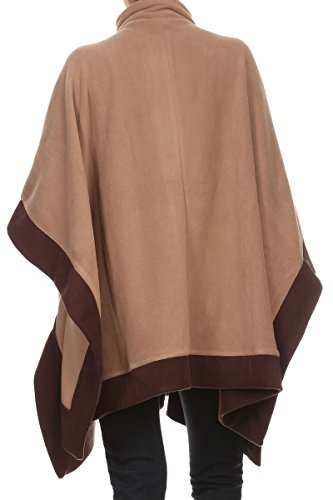 Ll Womens Camel And Brown Edge Open Front Button Poncho Fleece #TOP3