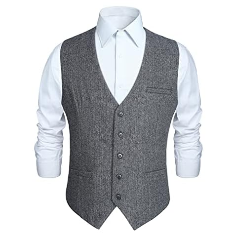 HISDERN Chaleco Formal de Lana Tweed para Hombre Cover