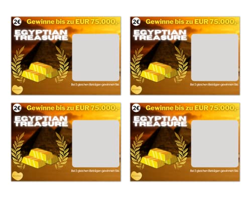 Rubbellos Scherzartikel (4X Egyptian Treasure) Scherzartikel - Lotterielos mit falschem Gewinn Fake Prank - Realistische 75000 EUR Fake Gewinn Prankartikel Geburtstag