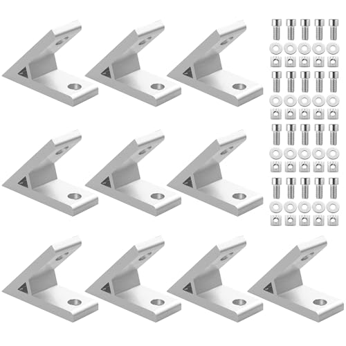 EYPINS 10 Pcs Aluminium Angle Connectors, 45 Degree Corner Angle Mounting Material, Aluminium Profile 3030 M8 T-Nut Screws, Construction Profile for DIY Projects 3D Printer