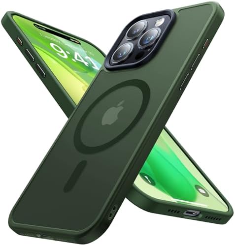 Strong Magnetic for iPhone 15 Pro Max Case, [Compatible with MagSafe] [Military-Grade Drop Tested] Shockproof Protective Slim Translucent Matte Cover for iPhone 15 Pro Max Phone Case, Green