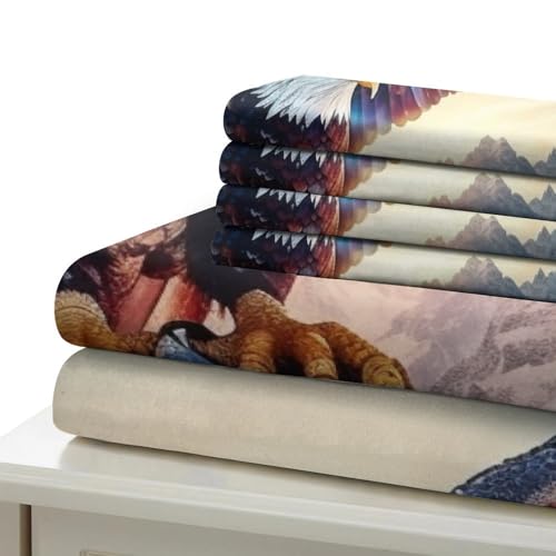 Housse de couette fermeture éclair avec imprimé aigle 3D lit simple