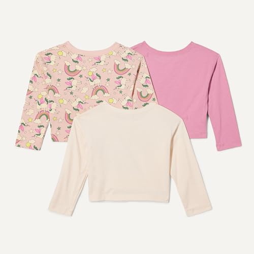 Image of Amazon Essentials Babies, Toddlers and Girls' Long Sleeve Cotton T-Shirts, Pack of 3