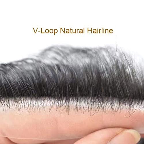 Miniatura 6 de Tupé de cabello humano virgen europeo para hombre, base de poliuretano, bucle en V, línea capilar natural, repuesto de cabello para hombre, 7.1x1.6