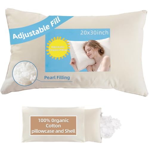 Image of Adjustable Organic Pillow 20x30 with Organic Cotton Pillowcase &Shell